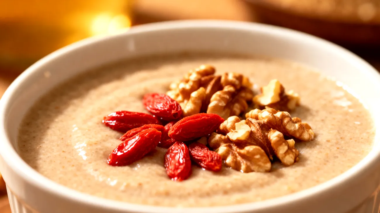 Amaranth-Pudding mit Goji-Beeren und Walnüssen"