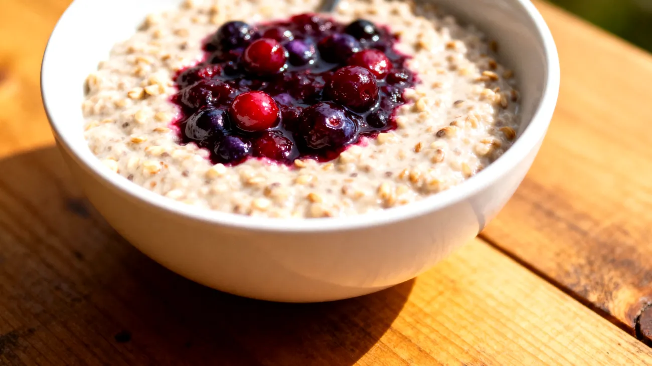 Buchweizen-Hanfsamen-Porridge mit fermentierten Beeren"